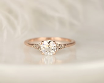 Malia 6mm 14kt Rose Gold OEC FB Moissanite Champagne Diamond Art Deco Dainty 3 Stone Dainty Cluster Ring,Anniversary Ring