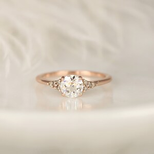 Malia 6mm 14kt Rose Gold OEC FB Moissanite Champagne Diamond Art Deco Dainty 3 Stone Dainty Cluster Ring,Anniversary Ring