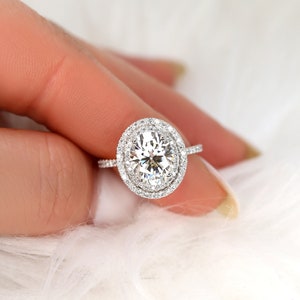 3ct Cara 10x8mm 14kt Moissanite Diamond Double Oval Halo Ring,Oval Engagement Ring,Unique Ring,Anniversary Gift,Wedding Ring,Moissanite Ring