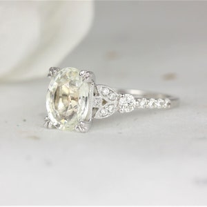 3.79cts Ready to Ship Katarina 14kt Solid White Gold Light Champagne White Sapphire Oval Art Deco Vintage Ring