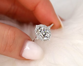 2ct Mae 9x7mm 14kt WITH Milgrain Moissanite Diamond Oval Halo Ring,Art Deco Ring,Unique Halo Ring,Anniversary Ring,Oval Engagement Ring