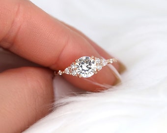 1ct Anastasia 6.5mm 14kt Rose Gold Moissanite Diamond Round Cluster Ring,Dainty Unique Round Ring,Art Deco Engagement Ring,Multi-stone Ring