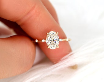 1.69ct listo para enviar Alix 14kt oro diamante delicado minimalista ovalado solitario anillo, anillo de compromiso ovalado único, anillo de bodas, regalo de aniversario