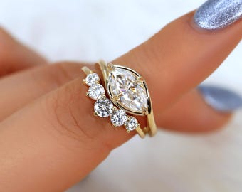1.50ct Scullie & Glen 14kt Diamond East West Marquise Solitaire Wedding Ring Set,Marquise Cut Ring,Marquise Diamond Engagement Ring