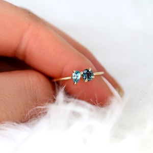 Gemella Blues 14kt Gold Blue Sapphire Zircon Toi Et Moi Ring,Two Stone Engagement Ring,Me Ring,Unique Ring,Birthstone Ring,Gift For Her
