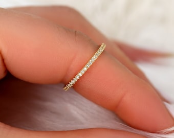 Priscilla 14kt Gold Ultra Thin Diamond ALMOST Eternity Ring,Dainty Diamond Ring,Diamond Wedding Ring,Pave Ring,Gift For Her,Anniversary Gift