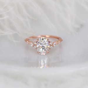 2.50ct Aspen 10x7mm 14kt Rose Gold Moissanite Diamond Minimalist Oval Cluster Engagement Ring,Dainty Unique Art Deco Oval Ring,Unique Ring