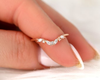 Anillo de anidación de diamantes de oro Azalea de 14kt, anillo de apilamiento de diamantes, anillo curvado de la naturaleza, anillo de boda único, regalo para ella, anillo de aniversario, anillo único