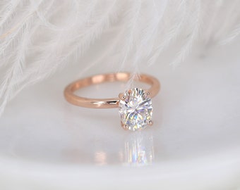 2ct Ready to Ship Dakota 9x7mm 14kt Rose Gold Moissanite GHI Minimalist Dainty Oval Solitaire Engagement Ring