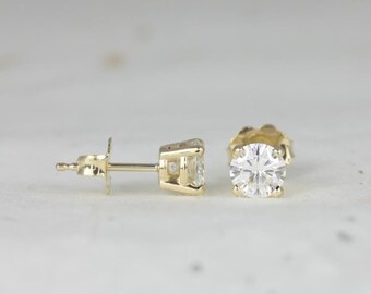 Pendientes de diamantes clásicos de 1ct, tachuelas de diamantes, aretes únicos, regalo para ella, regalo de aniversario, regalo de empuje, regalo de cumpleaños, hito