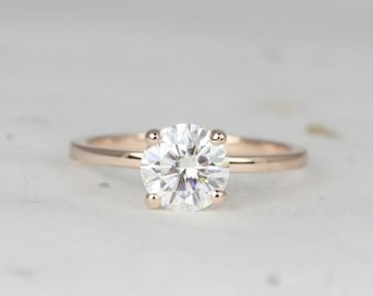 1.25ct Ella 7mm 14kt Gold Moissanite Minimalist Dainty 4 Prong Round Solitaire Engagement Ring