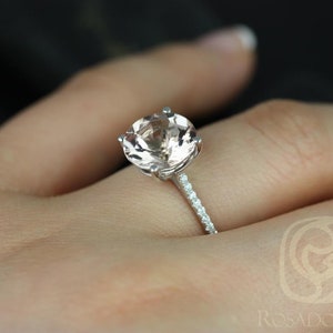 Eloise 10mm 14kt White Gold Morganite Diamonds Ultra Dainty Classic Cathedral Round Solitaire Engagement Ring