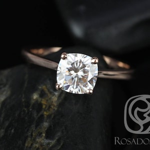 1.30ct Skinny Florence 6.5mm 14kt Rose Gold Moissanite Cathedral Solitaire Ring,Cushion Engagement Ring,Cushion Cut Ring,Wedding Ring