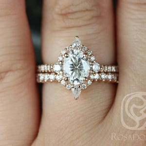 1.50cts Oval Forever One Moissanite Diamonds Star Unique Halo Bridal Set,14kt Solid Rose Gold,Jadis 8x6mm