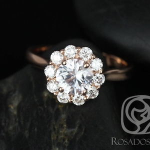 SALE Ready to Ship Blossom 1.17cts 14kt Rose Gold Round White Sapphire Diamond Cluster Flower Halo Engagement Ring