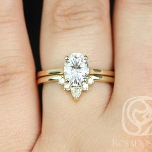 Delia 8x6mm & Liza 1.0 14kt Yellow Gold Oval Forever One  Moissanite Diamond Extra Low Bridal Set
