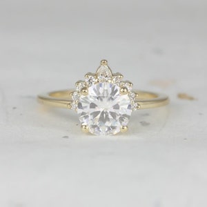 2ct Kylie 8mm 14kt Gold Moissanite Diamond Round Half Halo Ring,Round Engagement Ring,Unique Halo Ring,Asymmetrical Halo Ring,Anniversary image 3