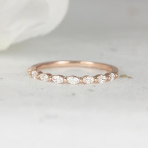 Ultra Petite Leona 14kt Rose Gold Marquise Diamond Floating Single Prong HALFWAY Eternity Ring Ring