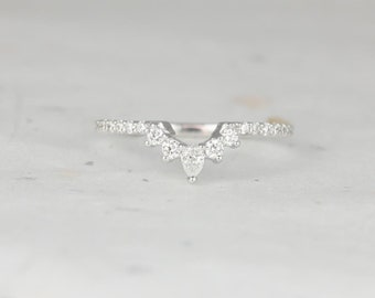Anillo de diamantes Riri de oro de 14 kt, banda curva de diamantes, anillo de bodas contorneado, anillo de diamantes único, regalo de aniversario, anillo apilable, superposición