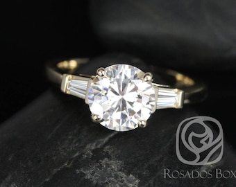 2cts Francis 8mm 14kt Gold Moissanite Diamond Baguettes 3 Stone Modern Minimalist Round Engagement Ring