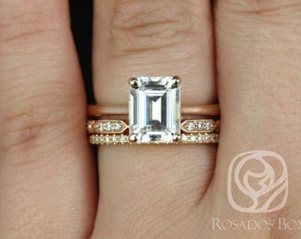 Skinny Norma 9x7mm-Stella-Kubian 14kt Rose Gold Emerald Forever One Moissanite Diamond TRIO Bridal Bridal Set