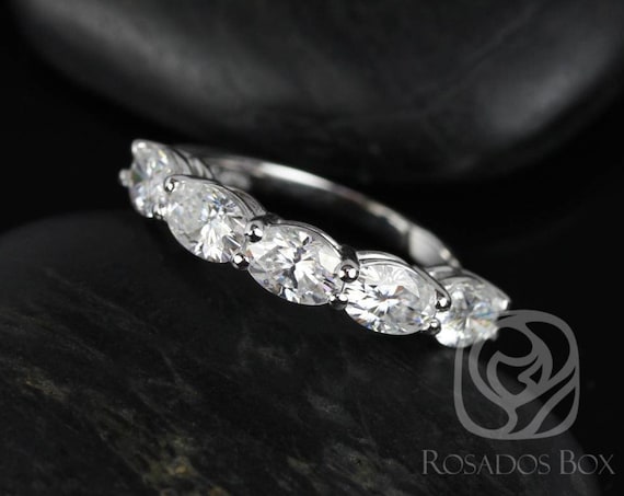 Ready to Ship Olla 6x4mm 14kt White Gold Oval Forever One DEF Moissanites HALFWAY Eternity Ring