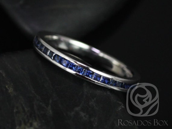 Judy 14kt White Gold Princess Blue Sapphire Channel Set HALFWAY Eternity Ring