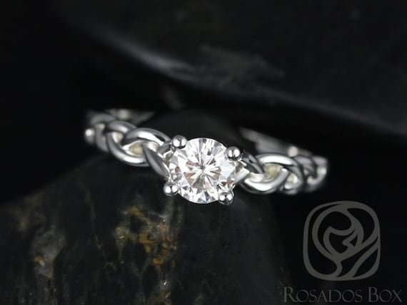 Prudence 5mm 14kt White Gold Round Moissanite Braided Engagement Ring