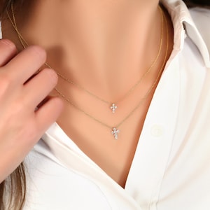 Petite Cross 14kt Diamond Necklace,Dainty Cross Necklace,Diamond Cross Necklace,Cross Necklace Women,Baptism,Faith Necklace,Religious Gift