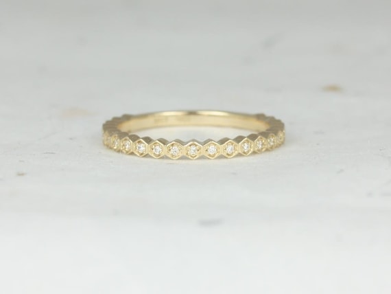 Ultra Petite Honore 14kt Gold WITHOUT Milgrain Diamond ALMOST Eternity Ring,Art Deco Ring,Diamond Ring,Vintage Diamond Band,Anniversary Gift