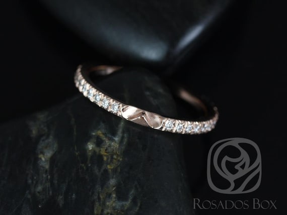 14kt Solid Rose Gold Thin Diamond Micropave Glitter Pave Matching Band to EXTRA LOW Chantelle ALMOST Eternity Ring