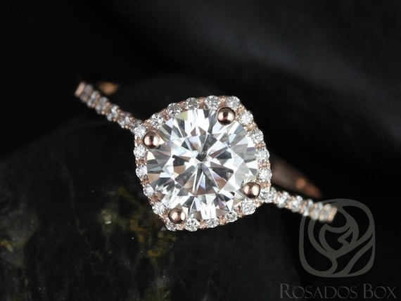 1.25ct Ready to Ship Kitana 7mm 14kt Rose Gold Moissanite Diamonds Dainty Pave Cushion Halo Ring,Unique Halo Engagement Ring