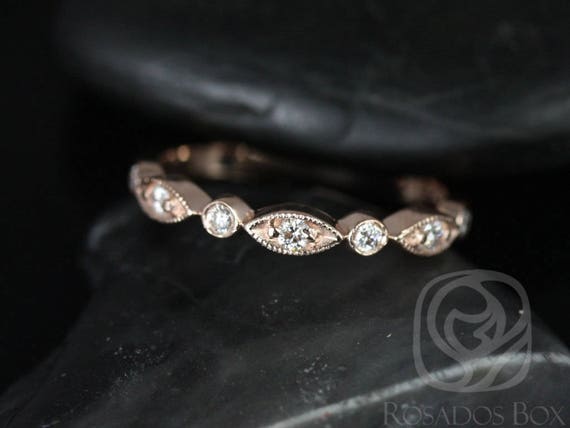 Rosados Box Ready to Ship Original Gwen 14kt Rose Gold Vintage Style Diamond HALFWAY Eternity Band