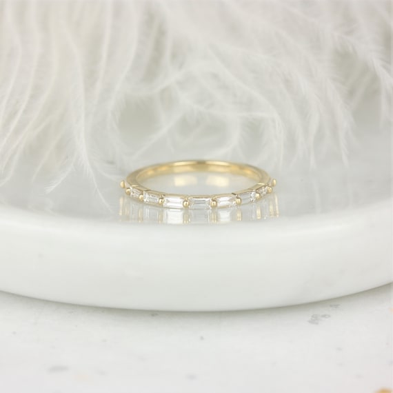Blix 14kt Gold Baguette Diamond HALFWAY Eternity Ring,Dainty Diamond Ring,Single Prong Ring,Minimalist Wedding Ring,Unique Band,Anniversary