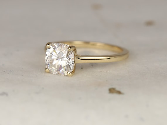 2ct Delta 7.5mm 14kt Solid Gold Forever One Moissanite Minimalist Dainty Cathedral Cushion Solitaire Engagement Ring