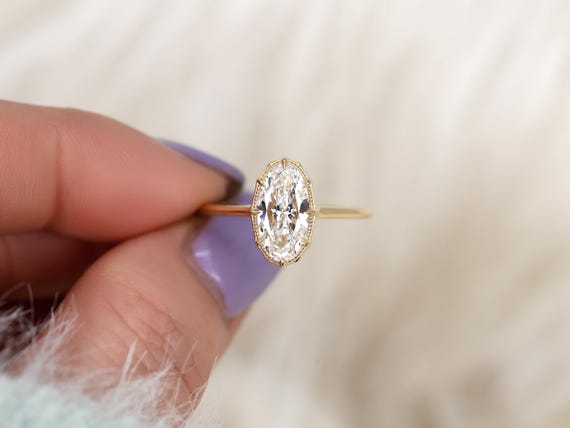 1.63ct Alvina 14kt Diamond Oval Engagement Ring,Oval Diamond Ring,Moval Ring, Button Back Oval Ring.Oval Solitaire Ring,Milgrain Detail