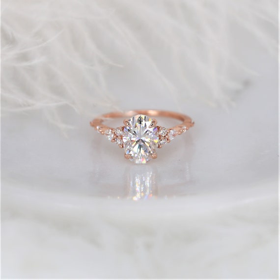 2.50ct Aspen 10x7mm 14kt Rose Gold Moissanite Diamond Minimalist Oval Cluster Engagement Ring,Dainty Unique Art Deco Oval Ring,Unique Ring