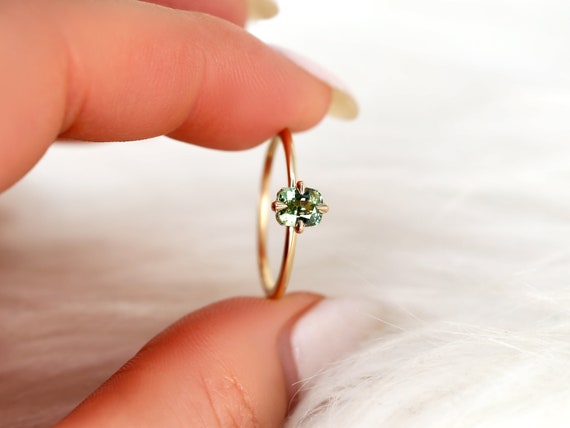 0.57ct Ready to Ship Rita 14kt Gold Green Tea Teal Sapphire Solitaire Ring,Cushion Cut Engagement Ring,Unique Sapphire Ring,Gift For Her