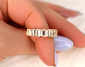 Miriam 14kt Emerald Bezel Set Diamond HALFWAY Eternity Ring,Emerald Cut Diamond Ring,Anniversary Ring,Diamond Eternity Ring,Unique Ring