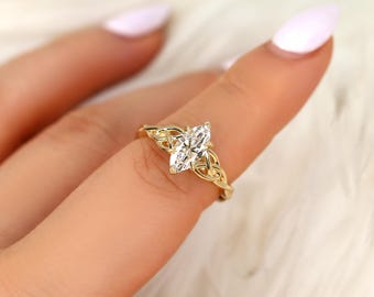 1.07ct Mara 14kt Diamond Marquise Celtic Knot Ring,Triquetra Engagement Ring,Marquise Engagement Ring,Unique Diamond Ring,Anniversary Ring