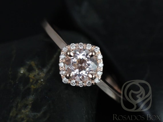 Ready to Ship Kyla 5mm 14kt Rose Gold Morganite Diamond Minimalist Unique Halo Ring,Dainty Halo Engagement Ring,Morganite Ring