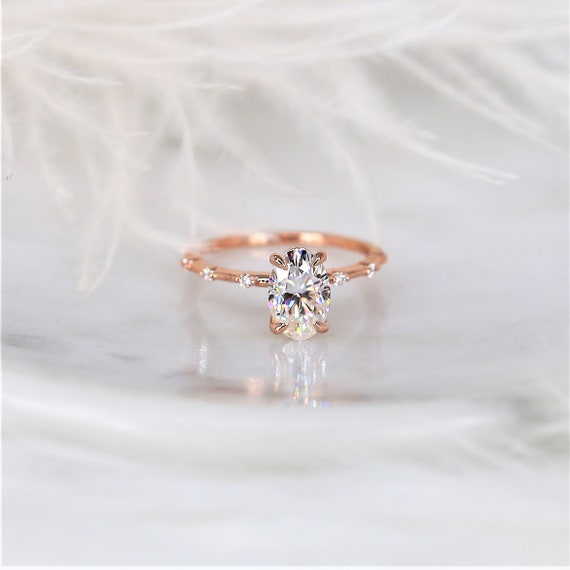 2ct Alix 9x6mm 14kt Rose Gold Moissanite Diamond Ultra Dainty Minimalist Oval Solitaire Engagement Ring,Elongated Oval Diamond Ring