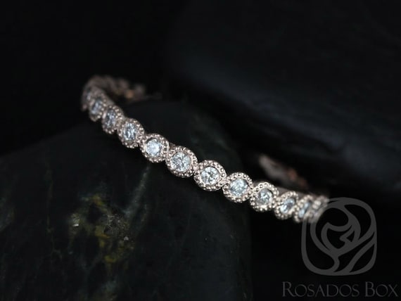 Ready to Ship Petite Bubbles 14kt Rose Gold Diamond Bezel WITH Milgrain FULL Eternity Band Dainty Ring,Rosados Box