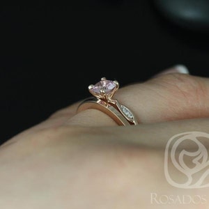 0.44ct Ready to Ship Ember & PLAIN Romani 14kt Rose Gold Cushion Peach Sapphire Diamonds Solitaire Bridal Set image 3