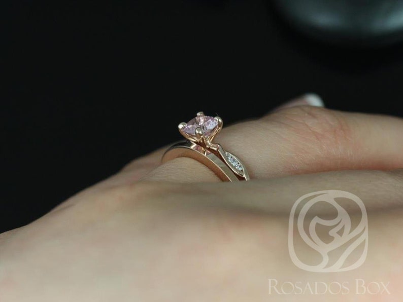 0.44ct Ready to Ship Ember & PLAIN Romani 14kt Rose Gold Cushion Peach Sapphire Diamonds Solitaire Bridal Set image 3