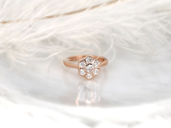Mosaic Grande WITHOUT Milgrain 14kt Diamond Hexagon Cluster Ring,Unique Diamond Ring,Hexagon Ring,Statement Ring,Art Deco Ring,Gift For Her
