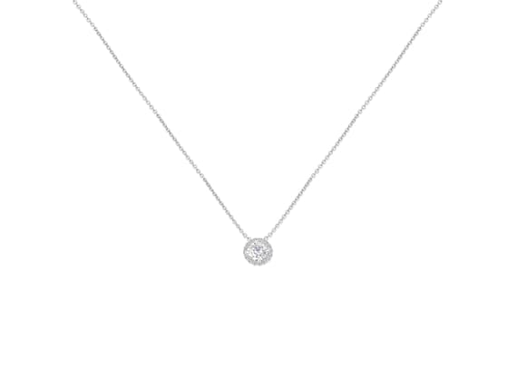 0.50ct Ready to Ship Gemma 5mm 14kt WHITE Gold Moissanite Diamond Halo Necklace,Round Halo Necklace,Dainty Solitaire Necklace,Gift For Her