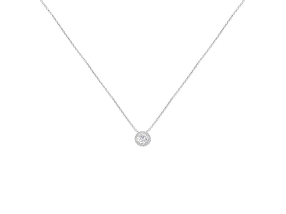 1 Carat Round Cut Moissanite Solitaire Pendant Necklace in 18k White Gold  over Silver, Female, Adult 