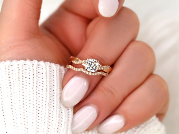 1ct Tressa 6mm 14kt Moissanite Diamond Petite Twisted Vine Cushion Bridal Set cushion Engagement Ring cushion Cut Ring wedding Ring Set Etsy