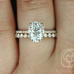 2ct Hillary 9x7mm & Naomi 14kt Moissanite Diamond Oval Solitaire Bridal Set,Hidden Halo Ring,Oval Engagement Ring,Anniversary Ring